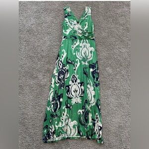 Long Tall Sally Double Layer Wrap Jersey Maxi Dress, Green Paisley Print, Sz 14